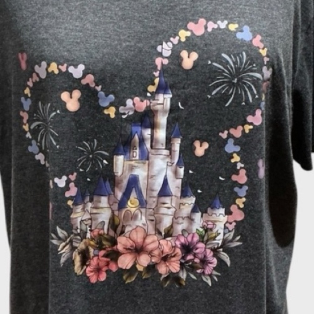 Disney Castle Tee Mickey Ears Hearts Floral Tshirt